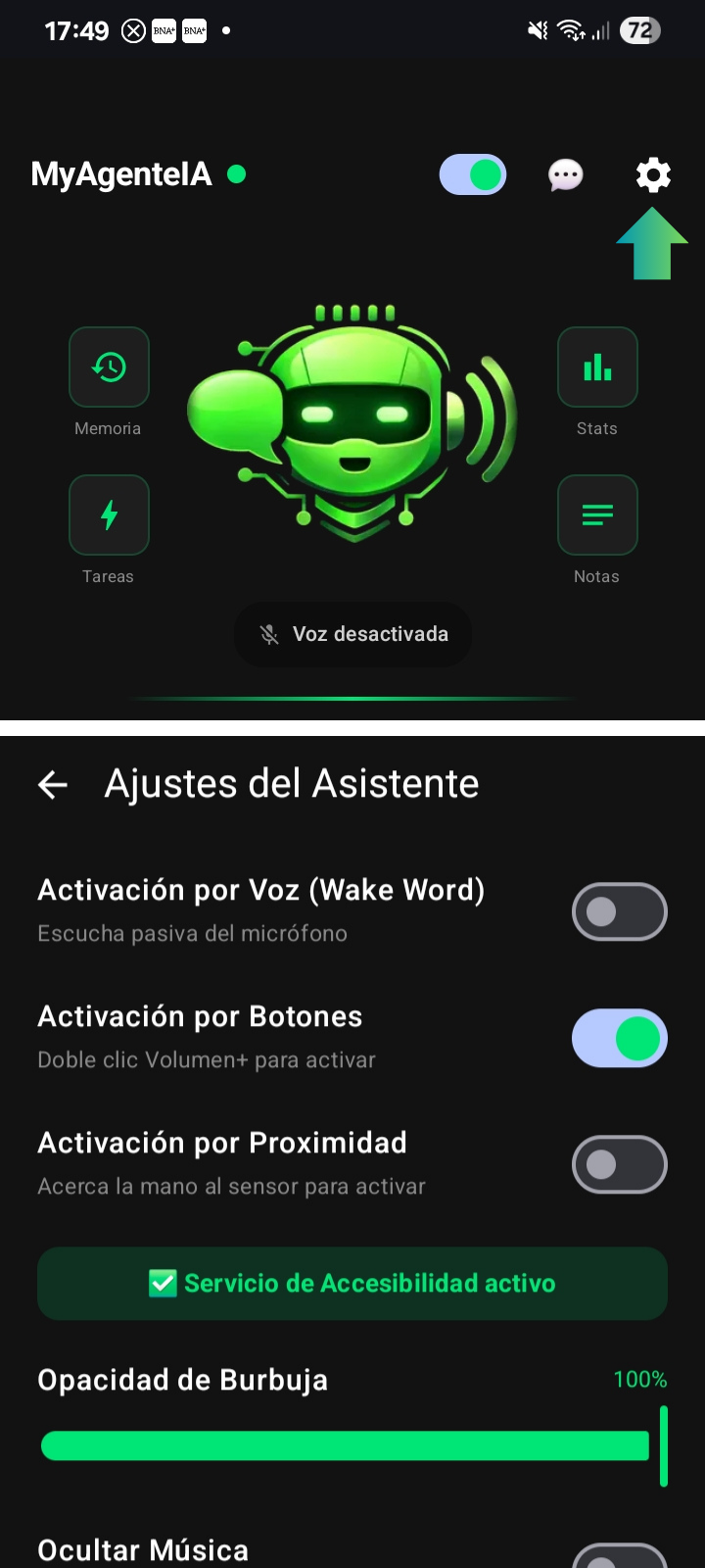 Modos de activación en Configuración