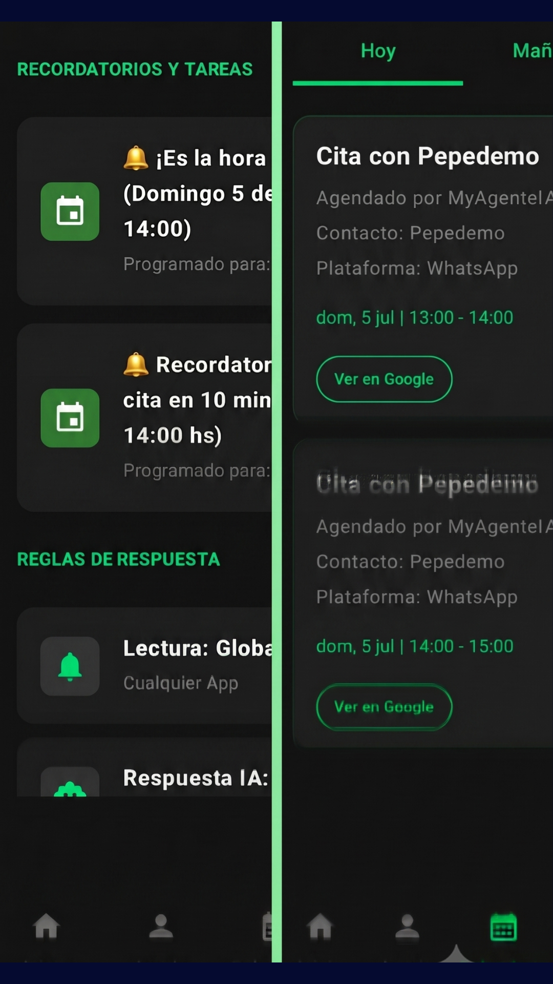 Citas y recordatorios en la pantalla de Tareas