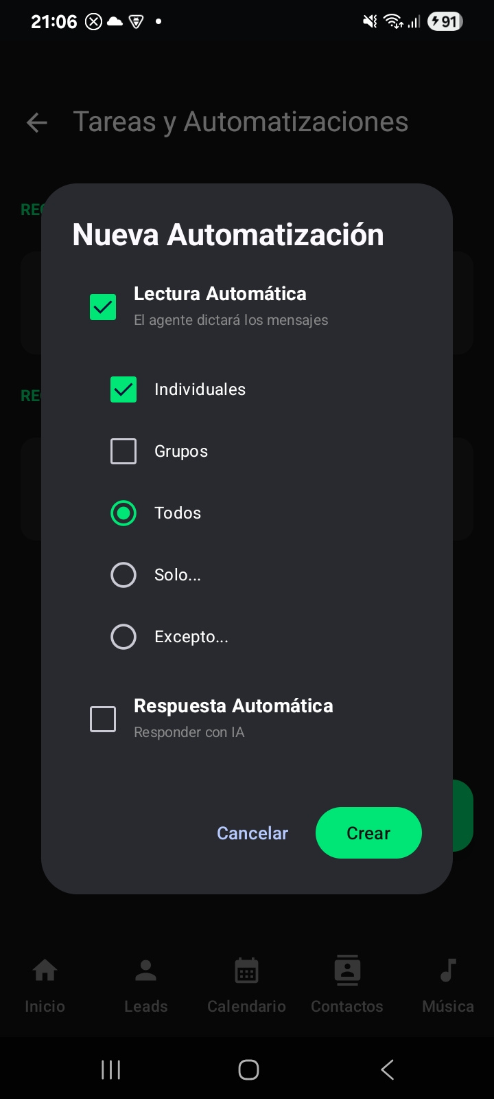 Configuración de lectura automática