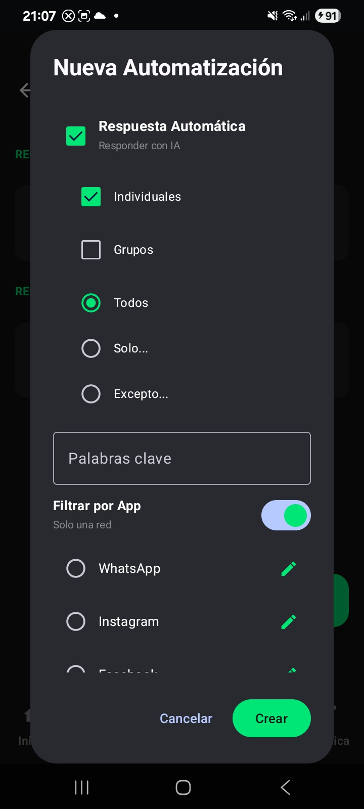 Configuración de respuesta automática