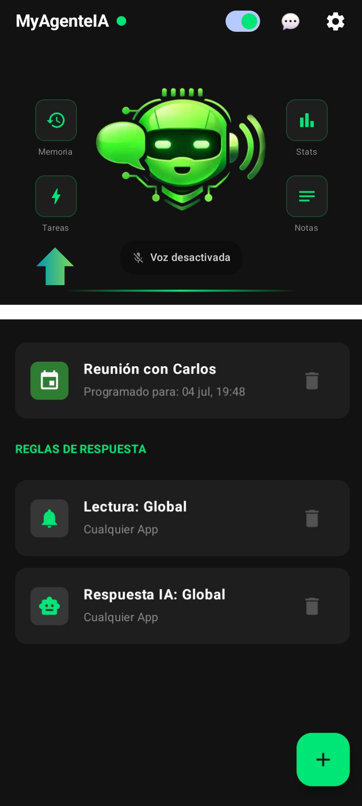Pantalla Tareas y automatizaciones